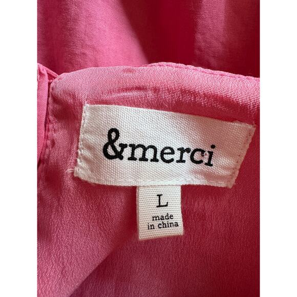 & Merci Hot Pink Women's Crop Top Bubble Sleeves Large Casual Spring Summer - Picture 3 of 10